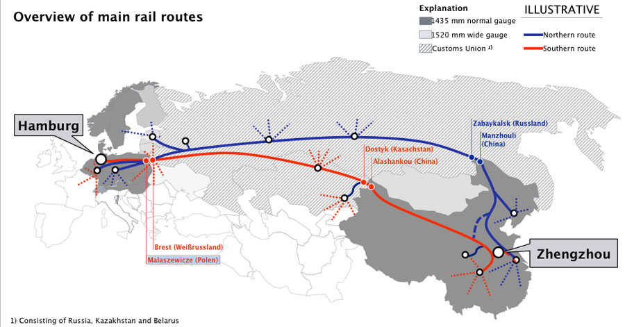 Major Routes of the China-Europe Rail Network